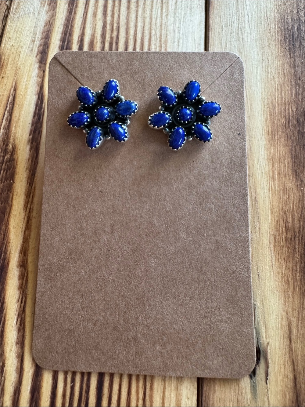 Blue Lapis Flower Cluster Stud Earrings